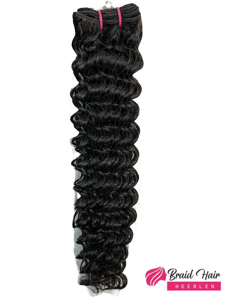 Weave van echt mensenhaar krul zwart (extra volume)