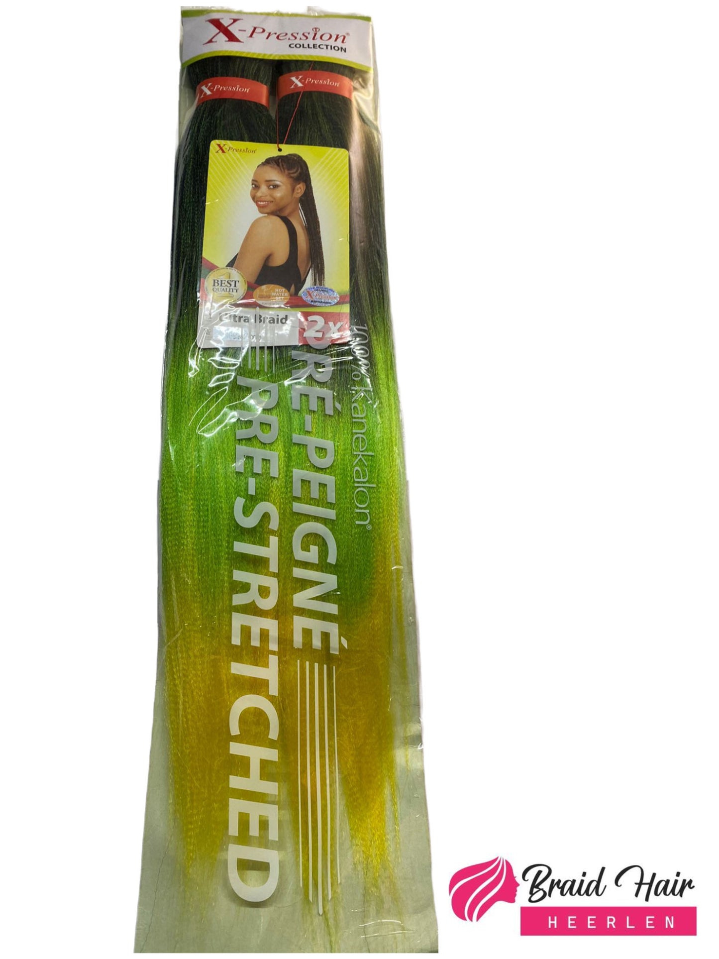 X-pression 2X Pre-Stretched Braid 46'' Om/greenmango