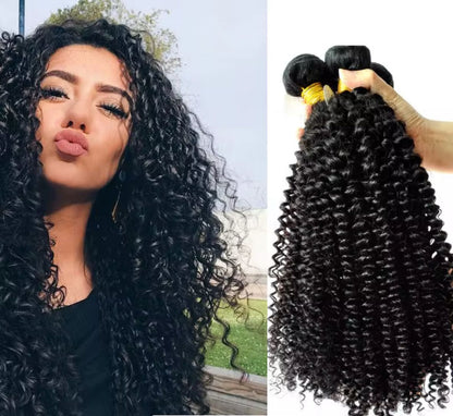 Weave van echt mensenhaar krul zwart (extra volume)